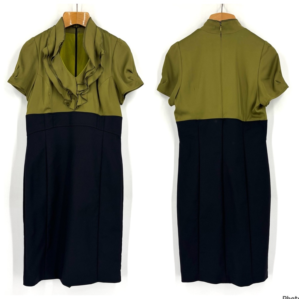 le chateau Chartreuse and Black Short Sleeve Ruffle Neck Wiggle Skirt, Large - Picture 14 of 17